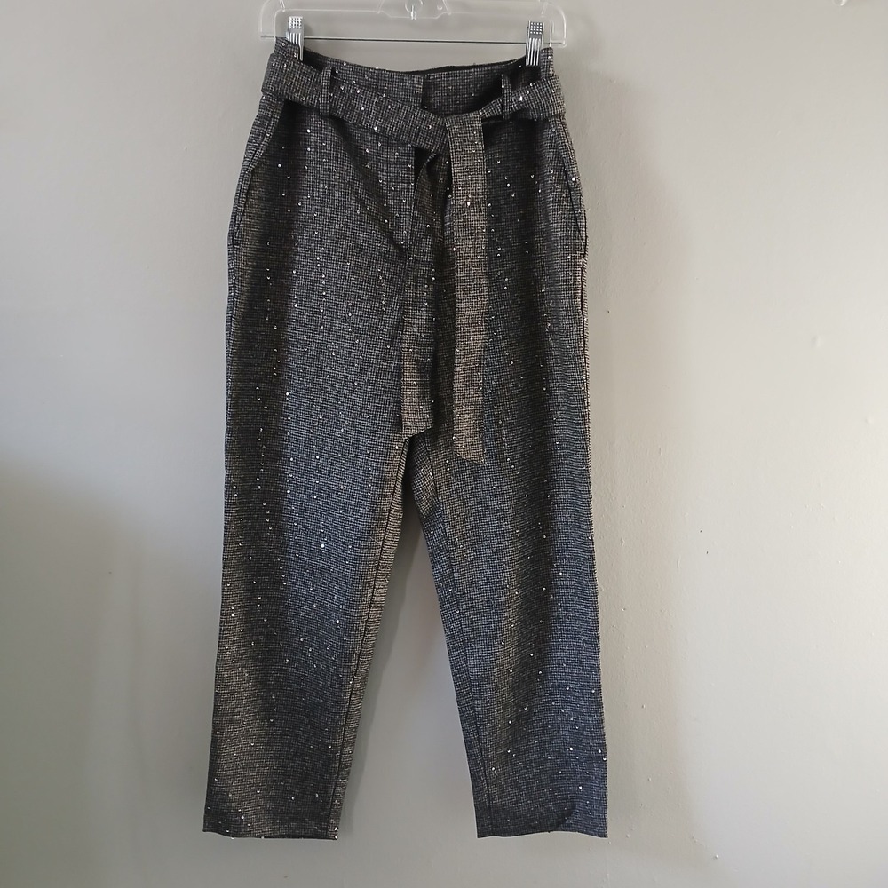 Talbots Women's Size 6 Sequin Pants Gray Blend Lined Tie Waist Straight Leg NWT!